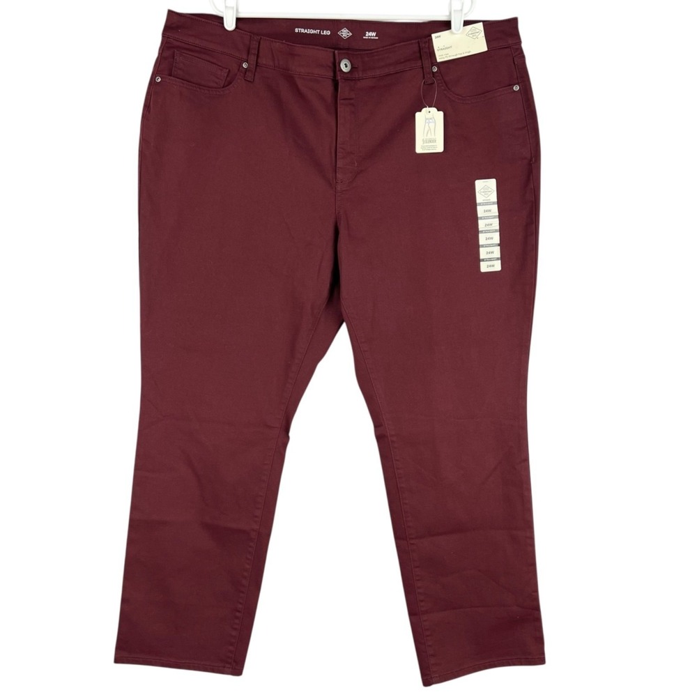 St. John's Bay Women's Stretch Straight Mid Rise Burgundy Jeans Plus Sz 24W NWT